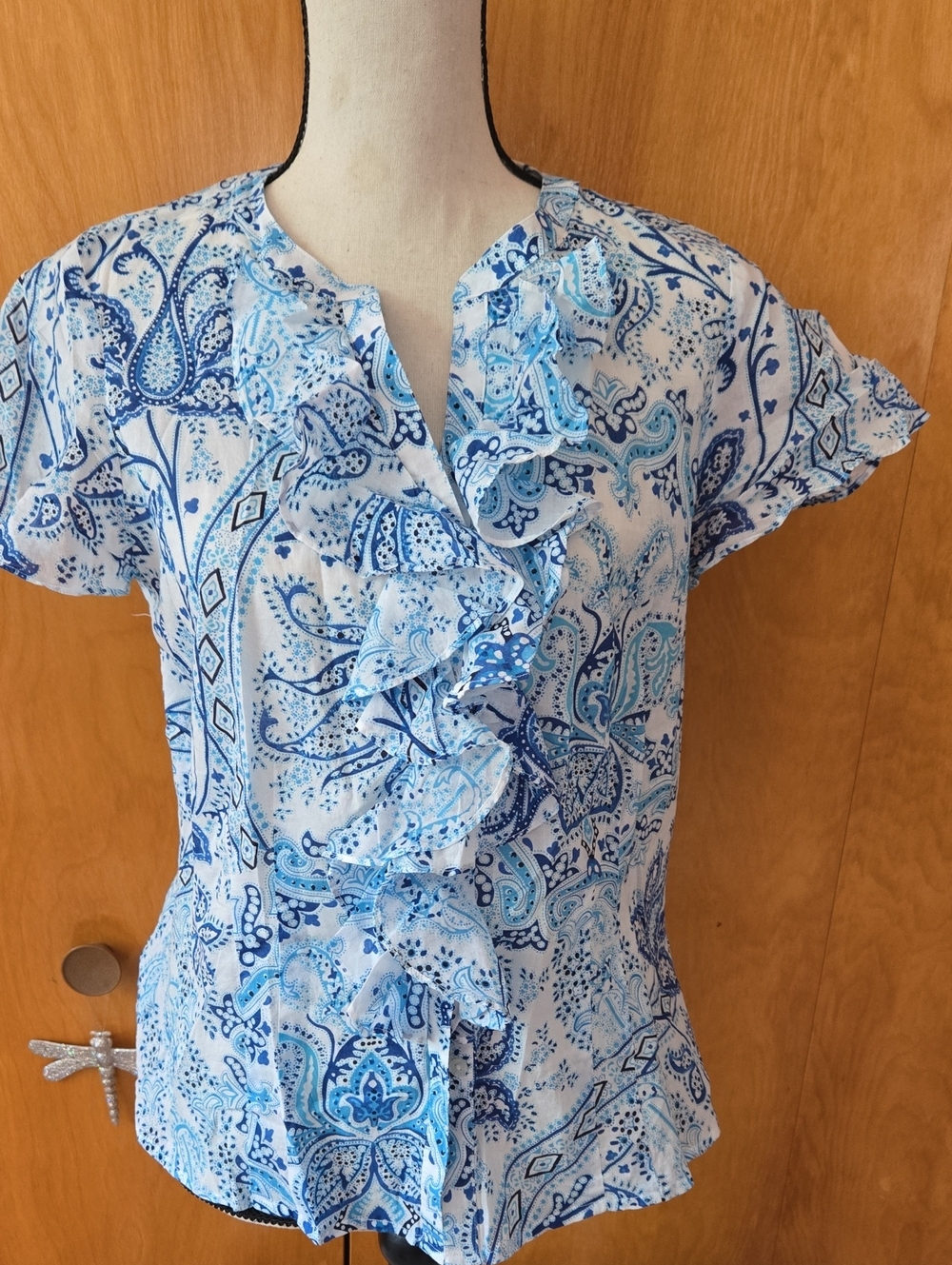 Chaps Blue and White Paisley Cotton Top